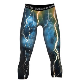 Bucwild Sports 3/4 Basketball Compression Pants Tights for Youth Boys & Men (Blue Lightning, Medium)