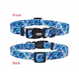 Olahibi Dog Collar and Leash Combo Set, Camouflage Pattern, Polyester Material, 150CM Matching Leash, for Small Puppy Dogs.(XS, Blue Camo)