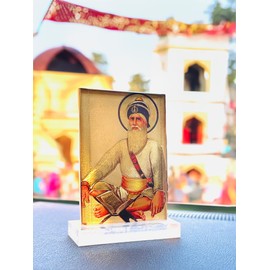 Generic Baba Deep Singh Ji Gold Plated Car Dashboard Figurine Model Punjabi Sikhism Car Hanging Accessory Sikh Guru Table Top Photo Frame 8 CM Long Sikh Guru Table Picture, Small, Golden