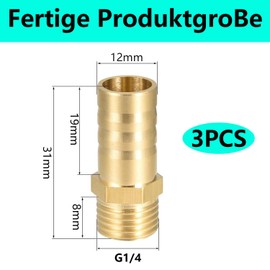 QZKJQDD 3 Pieces 12 mm Brass Hose Nozzle Hose Barb Fittings, 1/4 Inch Hose Nipple Connector Brass, Pipe Adapter, Hose Nozzle for Water, Gas, Air