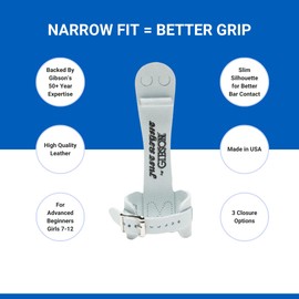 Gibson Athletic Single Buckle Just Right Uneven Bar Grips, Gymnastics, Girls, White, GR-3710B, Medium
