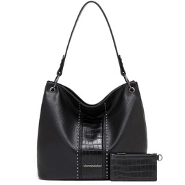 Montana West Black Vegan Leather Purses for Women Large Tote Bag Top Handle Shoulder Handbags Fashion Ladies Designer Hobo Bags with Pockets Zipper MWC-103BK