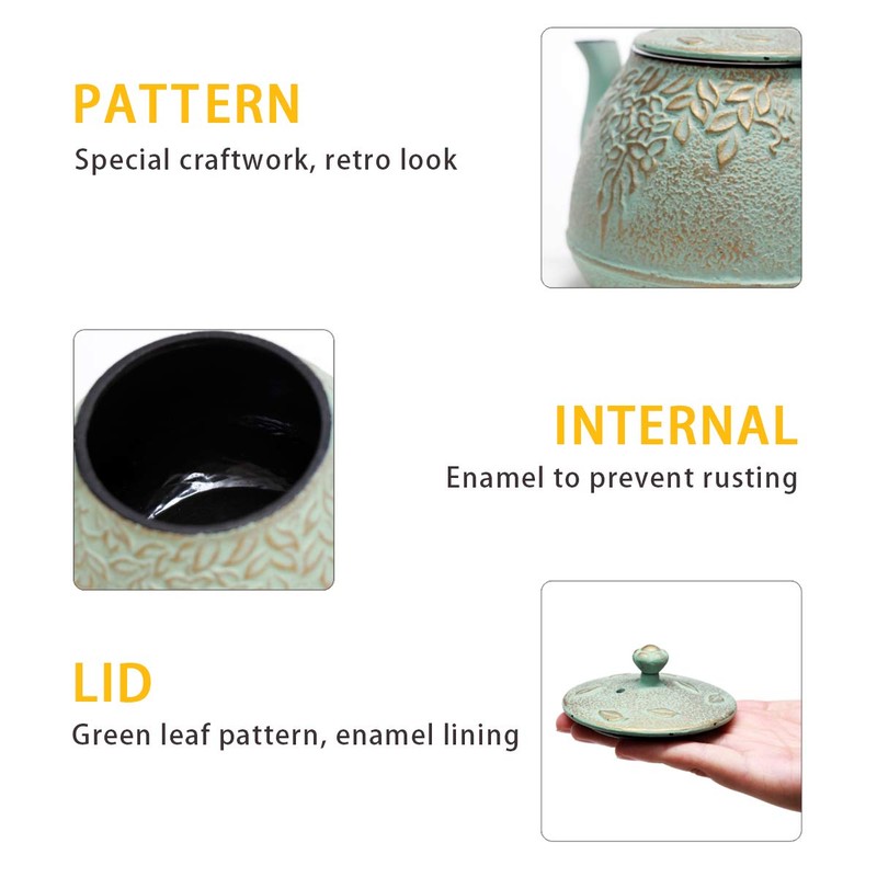 TOPTIER Tea Kettle for Stove Top, Cast Iron Teapot Stovetop