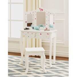 UTEX Kids Vanity Table and Chair Vanity Set with Mirror Makeup Dressing Table with Drawer, Play Vanity Set,White