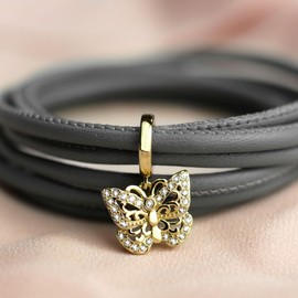 CHAMOON Charm 925 Sterling Silver Gold-Plated Gold Jewellery Pendant for Women Leather Bracelets, Sterling Silver, butterfly