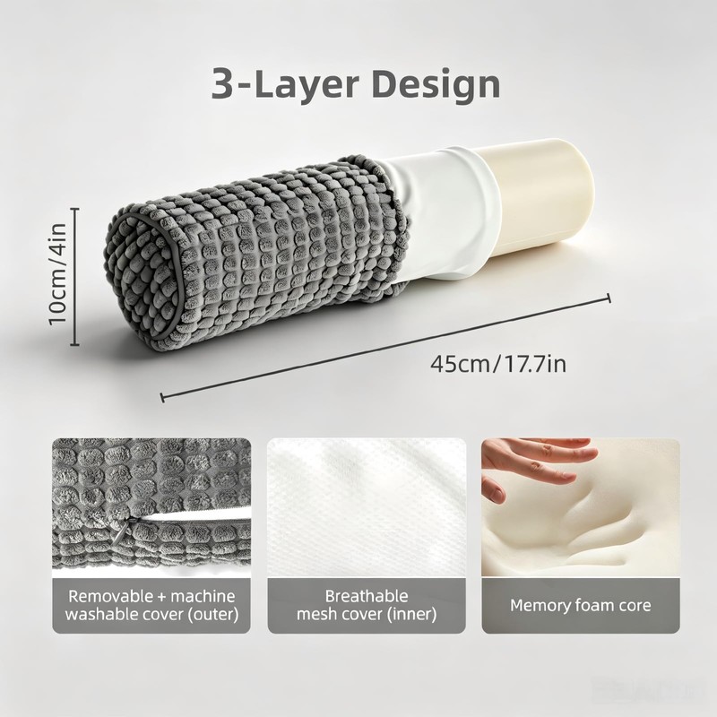 Cervical Pillow for Neck Pain, Memory Foam Neck Roll Pillow