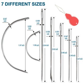 Pikdmin 7+1 Pcs Heavy Duty Hand Sewing Needles Kit, 5 Leather Hand Sewing Needle 2 Curved Needle and 1 pcs Needle threaders for Home Upholstery,Leather Needles for Hand Sewing,Carpet Canvas Repair