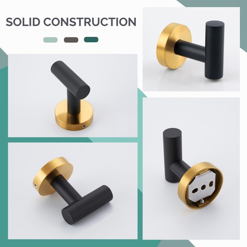 Angle Simple Towel Hook Black & Gold, Stainless Steel Bathroom