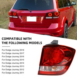 CNYGO Outer LED Tail Light Assembly Compatible with Dodge Journey 2011 2012 2013 2014 2015 2016 2017 2018 Rear Lamp Brake Taillights Replacement with Bulbs (Right Passenger)