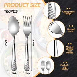 200 Pcs Forks and Spoons Silverware Set Dinner Forks and Spoons Heavy Duty Stainless Steel Flatware Cutlery Metal Included 100 6.7 Inch Forks and 100 6.7 Inch Spoons, Mirror Polished, Dishwasher Safe