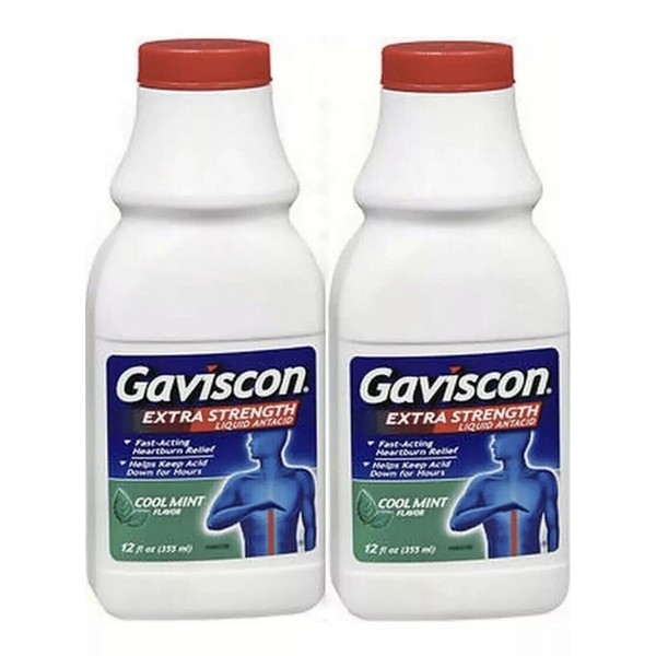 Gaviscon Extra Strength Liquid Antacid Extra Cool Mint Flavor, 12 OZ Pack Of 2