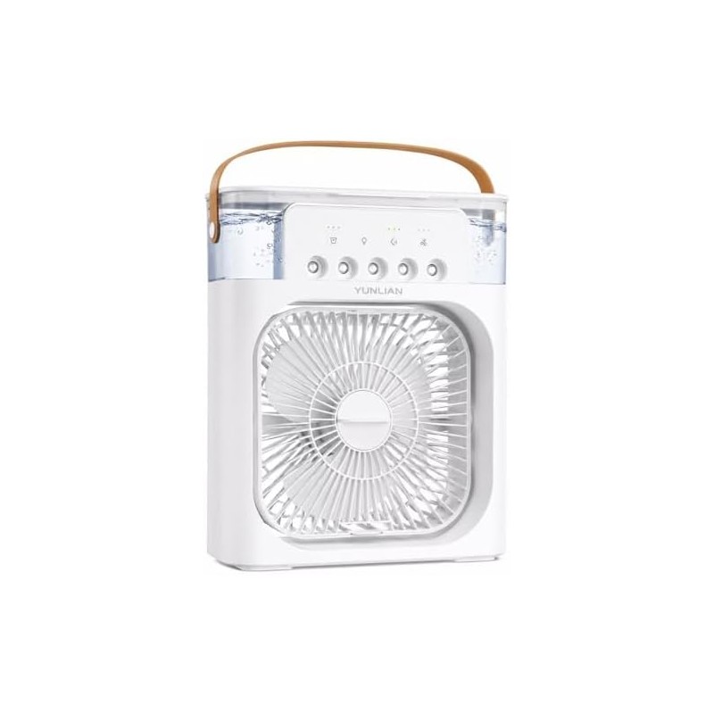 Ventilador Portátil con Humidificador, 5 Salidas de Niebla, 3 Velocidades