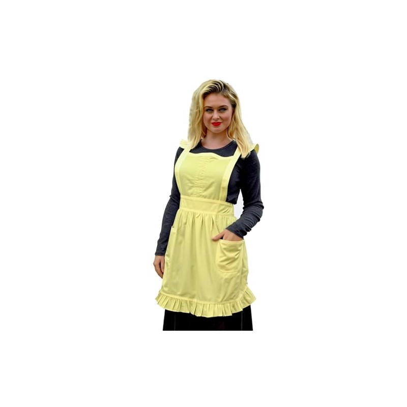 Love Potato Cotton Vintage Ruffle Apron, Cross-Back Adjustable Straps, 23