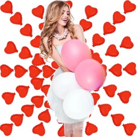 100Pcs 5'' Star Heart Foil Balloons Five-Pointed Star Heart Shape Balloons for Birthday,Wedding,Baby Shower, Gender Reveal, Engagement,Bridal Shower Decorations (Red heart)