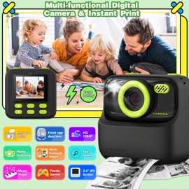 masterbee Kids Instant Print Camera, Birthday Gifts for Boys and Girls, Kids Digital Camera Toys, 1080P HD Video, 3 4 5 6 7 8 9 10 11 12 Year Old Boy Gifts/Girl Gifts (Black)