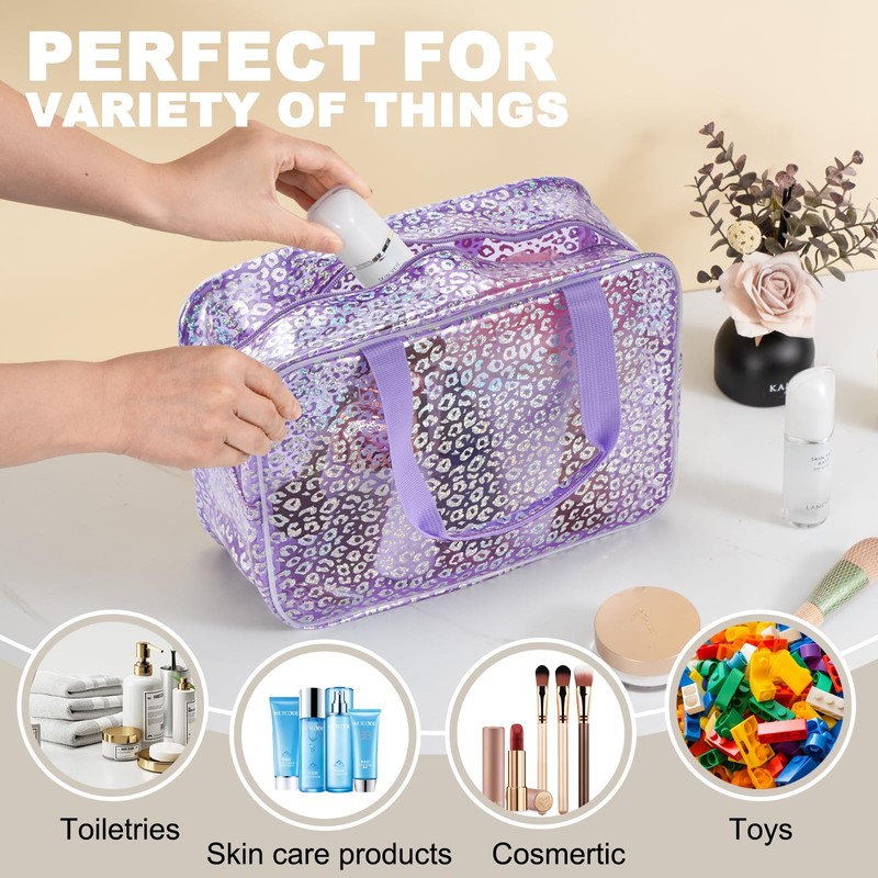 UUYUUY PVC Clear Makeup Bag, Leopard Purple, Clear Makeup Bag