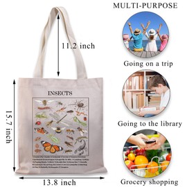 BDPWSS Insect Themed Tote Bag - Adult Unisex - White - Medium - All Seasons - Canvas/Polycotton - Waterproof - Insect Lover Gift