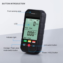 EMF Meter, Radiation Detector for Electromagnetic Fields with Digital LCD Display with Backlight, Automatic Alarm, Portable EMF Tester for EMF Inspections in the Home Office