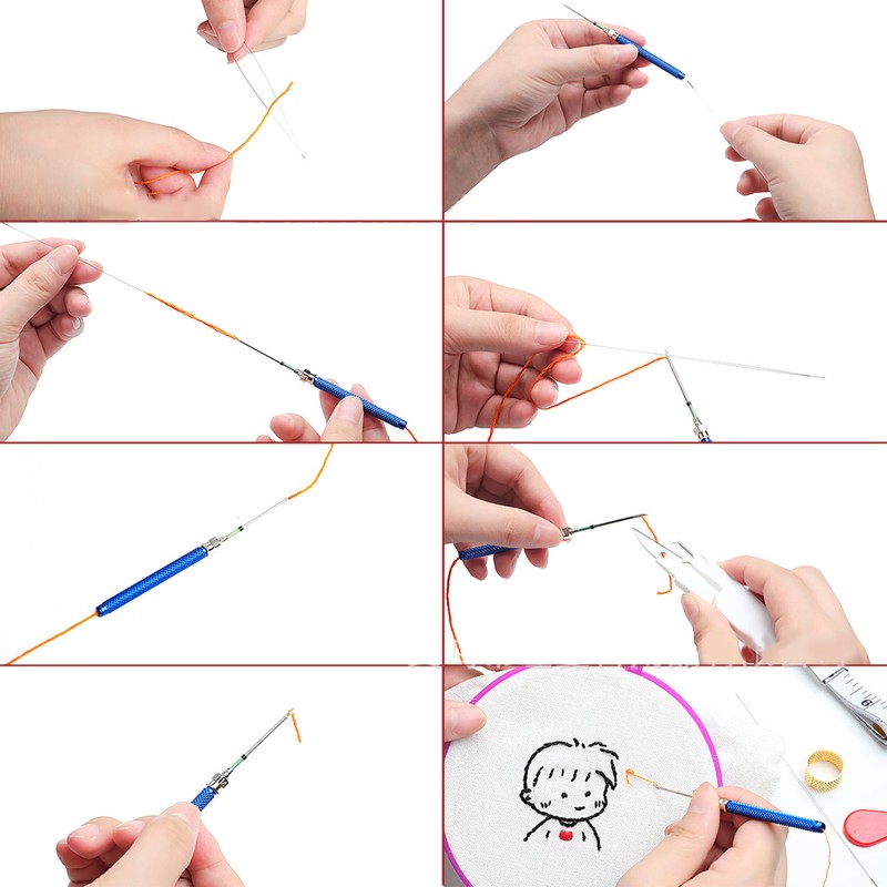 20 Pieces Punch Needle Kit Needle Threaders Embroidery Poking Cross