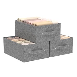 ENUMAIL Pack of 3 Storage Baskets for Shelves, Foldable Fabric Storage Box Made of Linen, Storage Baskets with Handles for Cupboard, Open Fabric Containers, 33 x 23 x 14 cm, Grey