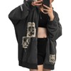 Alt Emo Clothes Women Oversized Zip Up Hoodies Rhinestone Y2k