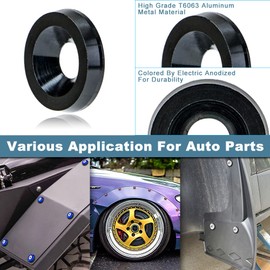 Rolling Gears 32-Pieces M6 Anodized Aluminum Gasket Washer Kit for Widebody Hardware, Fender Flares, Bumper Bolt, Engine Bay Dress Up Installation (Black)