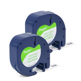 2PK Compatible with DYMO LetraTag Labeller Tape 91330(10697) Black on White Paper Labels Cassette Refill Compatible for LT-100H, LT-100T, LT-110T, QX 50, XR, XM, 2000(1/2" x 13')