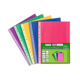 A4 Clear Plastic Punched Pockets Filing Folders Wallets Sleeves Document Files (Punched Pockets Colour 50)