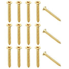 YELARXI Brass Wood Screws Self Tapping Screws, M5 x 40 mm Flat Cross Head Fit for Door Hinges Electronics Furniture (25 Pack, Gold Tone)