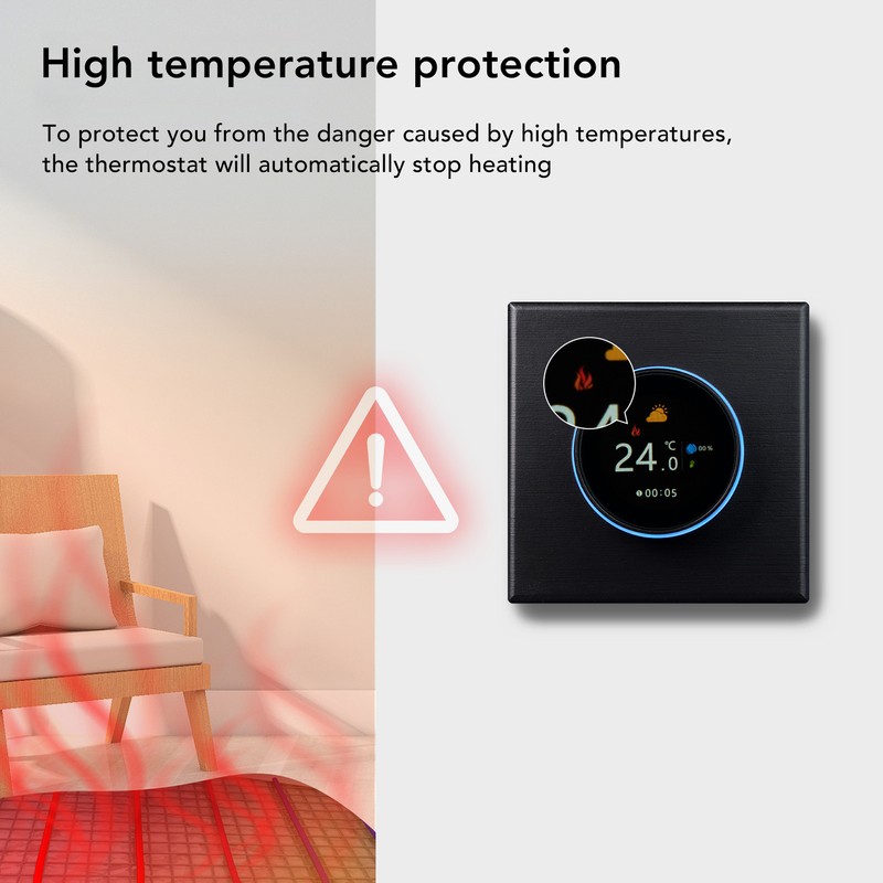 Smart Thermostat Black App Remote Control Timing Energy Saving High