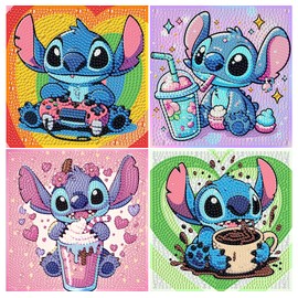 KOJEFCV 4 PCS Diamond Art Painting Kits for Kids, Cartoon Diamond Art for Kids Ages 4-8-12, Cartoon Gem Painting Kit Crafts Beginners for Gift Home Wall Decor (6x6 inch)