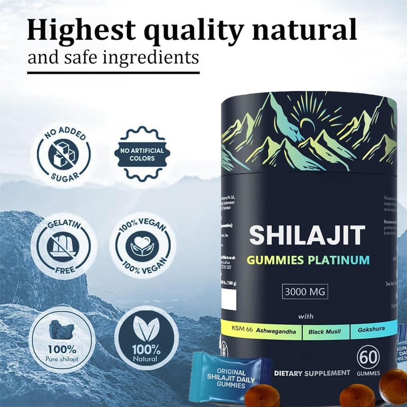 100% Shilajit Gummy Platinum-Shilajit Gummies, Pure Himalayan Platinum Shilajit 3000mg