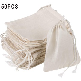 50 Pcs Muslin Bags 100% Cotton Drawstring Bag Soap Nuts Mesh Bags Tea Bags 4 * 3in