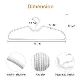 Plastic Hangers Clothes Hangers Coat Hangers Space Saving Closet Hangers, Anti-Slip Heavy-Duty Short Neck Hanger Thin Hsangers,Travel Hangers for College Dorms, Homes, White(10Pack)