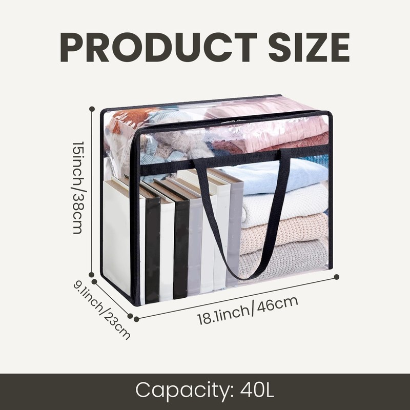 Voittozege 4Pcs Clear Clothes Storage Bags 40L Storage TotesTransparent Moving