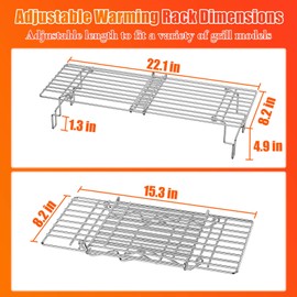 Hisencn Universal Grill Rack for Gas/Wood Pellet/Griddle/Smoker Grill, Adjustable Warming Rack, Upper Rack with Foldable Leg, Adjustable Length 15.3-22.1 in (Universal Grill Rack)