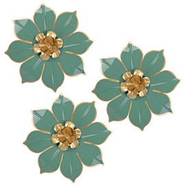Arborus 3 Pieces Metal Flowers Decorative Wall 25 x 25 cm Wall Sculptures 3D Metal Pictures Wall Decoration Set Green Wall Ornament Hanging Wall Art for Living Room Bedroom Dining Room Kitchen Office