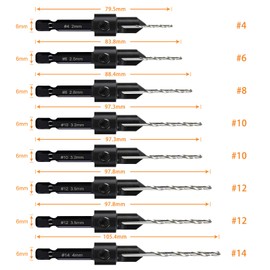 8 Pack Woodworking Countersink Drill Bits Set 3in1, Heavy Duty 6542 Pilot Drill Bits Depth Adjustable, 82-Degree Chamfer, 6mm Hex Shank, for #4#6#8#10#12#14 Screws in Soft & Hard Wood