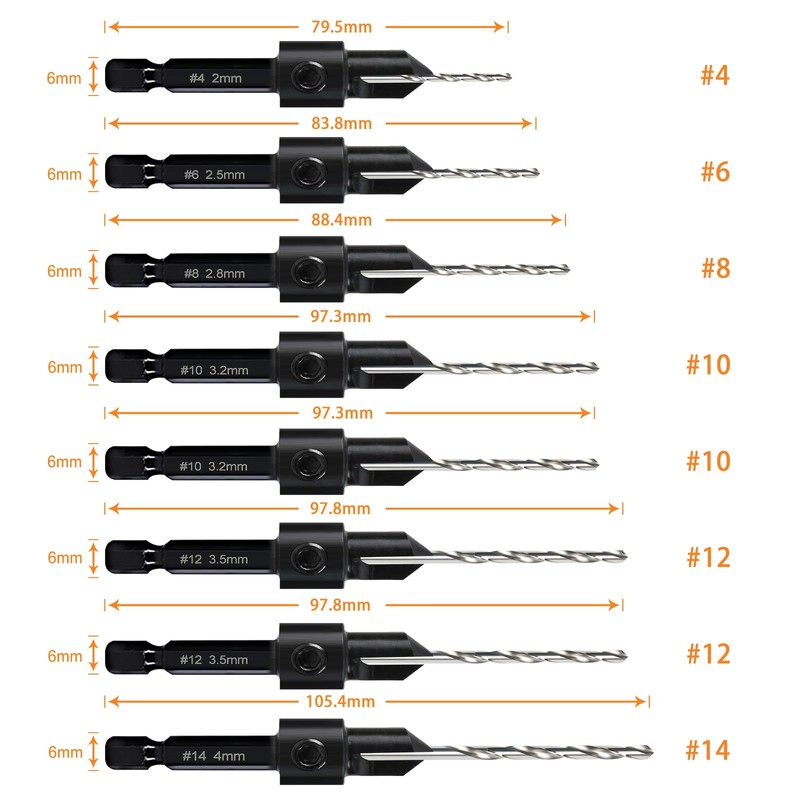 8 Pack Woodworking Countersink Drill Bits Set 3in1, Heavy Duty
