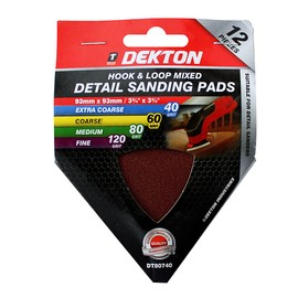 DEKTON DT80740 Hook and Loop Mixed Detail Sanding Pads, Black/Red, 93 mm x 93 mm, Set of 12 Piece