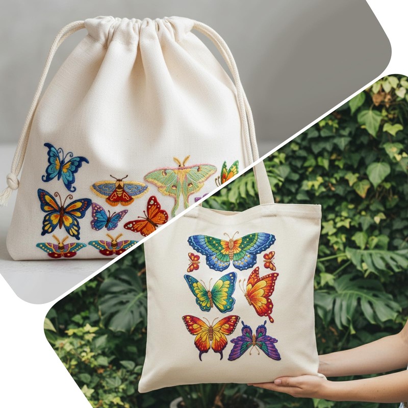 4 Sheets Stick and Stitch Embroidery Paper Patterns, Butterflies Stabilizer