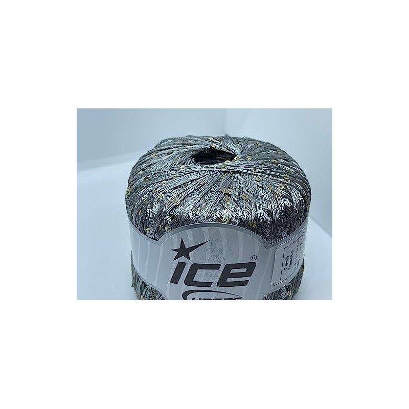 Petite Paillette Grey with Gold Mini Sequins Yarn - 50