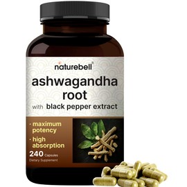 NatureBell Ashwagandha 12,500 mg Equivalent with Black Pepper, 240 Capsules | High Absorption Complex – Extra Strength 25:1 Root Extract – Adaptogens Supplements for Relaxation – Non-GMO