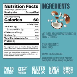 BUBS Naturals MCT Oil Powder - Premium MCT Oil & Keto Coffee Creamer - Vegan & Paleo Friendly - Healthy Coconut Fats + Low Carb - Dairy-Free Energy Source for Shakes, Smoothies & Baking (10.6 oz)