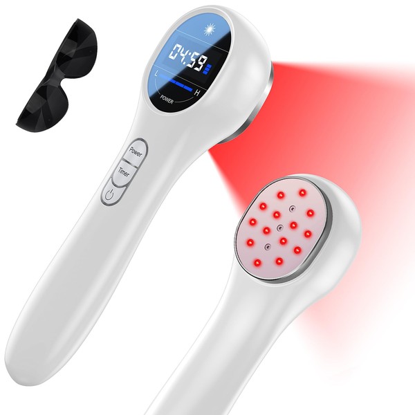 Hand-Held Red Light Lamp, Cozion Cold Red Light Device Infrared Lamp 4 Power/Time Adjustable Red Light Lamp for Pain Relief for Body/Animals (3 x 808 nm + 14 x 650 nm)