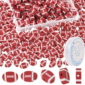 200 Pcs Football Beads for Jewelry Making, EVERMARKET Sports Polymer Clay Beads Bulk, 12mm Rugby Football Beads Charms with Box, American Football Sports Ball Spacer Beads for DIY Crafts Bracelet