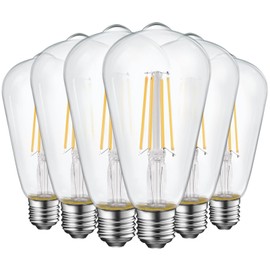 Energetic ST19 Vintage LED Edison Bulbs, 60 Watt Equivalent, ST64 LED Filament Bulbs, CRI 95+, Daylight 5000K, Non-Dimmable, E26 Standard Base, UL Listed, 6 Pack