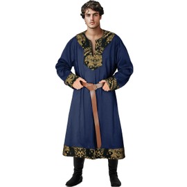 Tyuduo Mens Medieval Viking Tunic Surcoat Renaissance Pirate Knight Cosplay Warrior LARP Costume(M,Z3778BU)