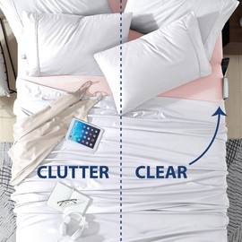 Cathay Home Twin Double-Sided Organizer Pocket Fitted Smart Sheet - Double Brushed Ultra Soft – Wrinkle & Fade Resistant - 14" Deep Pocket Fitted Sheet Only (Twin, Blush)