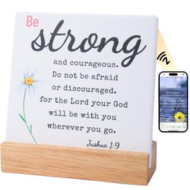 Christian Gift, Be Strong and Courageous Do Not Be Afraid Daily Bible Verses With NFC Ceramic Plaque Sign Desk Decor Rustic Motivational Joshua 1:9 Christian Desk Sign Decor for Home Office